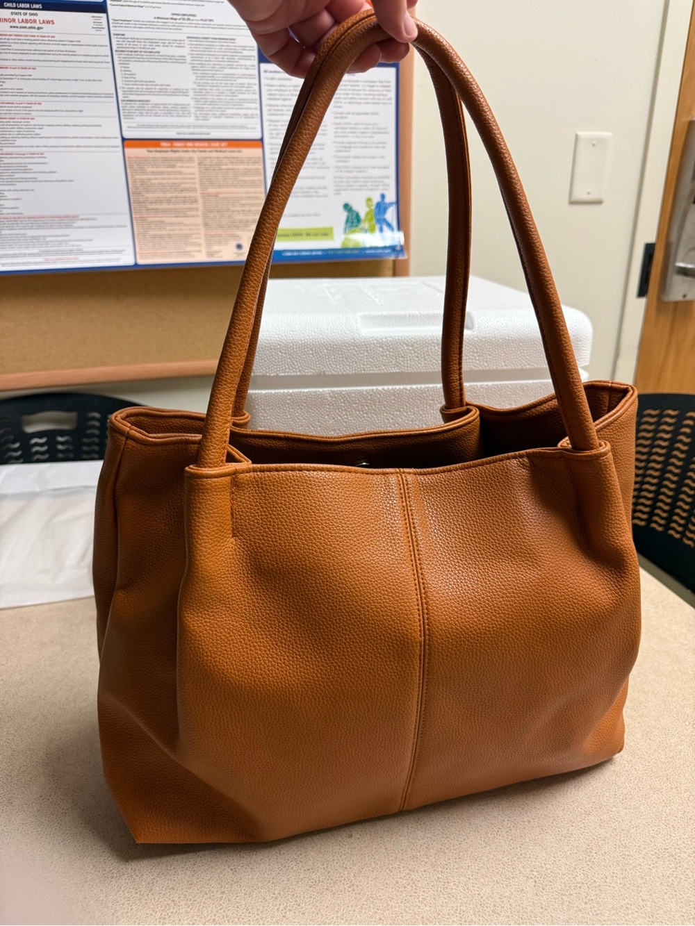 Source Unknown Burnt Orange Pebbled Leather Shoulder Tote